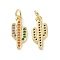 Brass Micro Pave Colorful Cubic Zirconia Pendants, Cadmium Free & Nickel Free & Lead Free, with Jump Ring, Cactus Charms, Real 18K Gold Plated, 17x7.5x2mm, Hole: 3.2mm