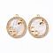 Brass Micro Pave Clear Cubic Zirconia Charms, with Shell, Flat Round with Star & Word CD, Nickel Free, Real 18K Gold Plated, 20.5x16.5x2mm, Hole: 1.4mm