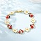 Brass Micro Pave Clear Cubic Zirconia Bangles for Women, Ladybug & Flower,  with Enamel, Long-Lasting Plated, Rack Plating, Lead Free & Cadmium Free, Real 18K Gold Plated, 7-5/8 inch(19.5cm), Ladybug: 15.5x12x4.5mm, Flower: 18x11.5x2mm