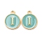 Golden Plated Alloy Enamel Charms, Cadmium Free & Lead Free, Enamelled Sequins, Flat Round with Letter, Turquoise, Letter.I, 14x12x2mm, Hole: 1.5mm