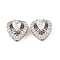 Brass Micro Pave Clear Cubic Zirconia Beads, Cadmium Free & Nickel Free & Lead Free, Heart, Platinum, 12x13x7mm, Hole: 1.8mm
