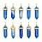 Natural Banded Agate Pointed Pendants, with Random Alloy Pendant Hexagon Bead Cap Bails, Golden, Bullet, Dyed & Heated, 37~40x12.5x10mm, Hole: 3x4.5mm, 10pcs