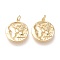 Brass Micro Pave Clear Cubic Zirconia Pendants, with Jump Rings, Long-Lasting Plated, Flat Round, Golden, 20x18x2.5mm, Hole: 3.5mm