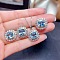 Square Alloy Rhinestone Pendant Necklace & Stud Earring & Finger Ring Sets, Indian Sapphire, 400mm