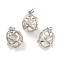 Natural Quartz Crystal Rock Crystal Round Ball Pendants, Rack Plating Platinum Tone Brass Oval Charms, Cadmium Free & Lead Free, 21x16x18mm, Hole: 6.5x5mm