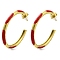 Ion Plating(IP) 304 Stainless Steel Enamel Stud Earrings, Half Hoop Earrings, Real 14K Gold Plated, Red, 37x3.5mm