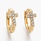 Brass Micro Pave Clear Cubic Zirconia Huggie Hoop Earrings, Long-Lasting Plated, Cross, Real 18K Gold Plated, 14x15.5x6mm, Pin: 1mm