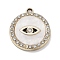 Alloy Pendants, with Shell and Rhinestone, Cadmium Free & Lead Free, Flat Round, 20.5x18x2.5mm, Hole: 1.6mm