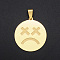 201 Stainless Steel Pendants, with Stainless Steel Snap On Bails, Flat Round with Sad Face, Golden, 33x30x1mm, Hole: 4x8.5mm