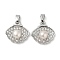 Brass Micro Pave Cubic Zirconia Pendants, Cadmium Free & Nickel Free & Lead Free, with Shell, Eye Charms, Platinum, 14x14x6mm, Hole: 5mm
