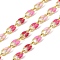 Ion Plating(IP) Brass Enamel Link Chains, with Spool, Soldered, Real 18K Gold Plated, Pearl Pink, 8.5x4x2mm, about 32.81 Feet(10m)/Roll