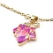 Maple Leaf Light Gold Brass Micro Pave Cubic Zirconia Pendant Necklaces, with Glass, Magenta, 16.22 inch(41.2cm)