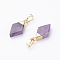 Natural Amethyst Pendants, with Brass Snap on Bails, Edge Golden Plated, Rhombus, Golden, 17~18x8~9x3.5~6mm, Hole: 4x5mm