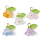 5Pcs 5 Color Glass Flower of Life Charms, with Brass Loops, Golden, 13x14.5x11mm, Hole: 2.2mm, 1Pc/color