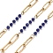 304 Stainless Steel Paperclip Chains, Ion Plating(IP), with Glass Beads, Real 18K Gold Plated, Soldered, with Spool, Midnight Blue, 12x4x1mm, about 32.81 Feet(10m)/Roll