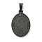 304 Stainless Steel Pendants, Oval with Saint Michael Charm, Black, 27x18x2mm, Hole: 6x3.5mm