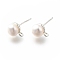 Natural Pearl Stud Earrings Findings, with Rack Plating Brass Findings and Horizontal Loops, Round, Cadmium Free & Lead Free, Silver, 10x7.5mm, Hole: 0.6mm, Pin: 0.6mm