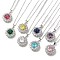 304 Stainless Steel Cable Chain Necklaces, Brass Clear Cubic Zirconia Flower Pendant Necklaces, Platinum & Stainless Steel Color, Mixed Color, 17.91 inch(45.5cm)