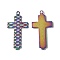 Ion Plating(IP) 304 Stainless Steel Pendants, Cross Charm, Rainbow Color, 39x20x2.5mm, Hole: 2mm
