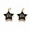 Brass Enamel Pendants, with Jump Ring, Nickel Free, Real 18K Gold Plated, Star, Black, 19x17x2mm, Jump Ring: 5x1mm, 3mm Inner Diameter