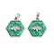 Brass Pendants, Cadmium Free & Lead Free, with Enamel, Hexagon with Bees Charms, Platinum, 18.5x18x3mm, Hole: 4.5x2mm