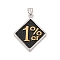 304 Stainless Steel Big Pendants, Rhombus with 1%er Charm, Mixed Color, 52.5x38x4mm, Hole: 4x7mm