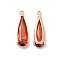 Real 18K Gold Plated Brass Pendant, with Glass, Teardrop Charms, FireBrick, 18.5x6x4mm, Hole: 0.9mm