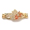 Brass Micro Pave Cubic Zirconia Fold Over Clasps, Nickel Free, Maple Leaf, Real 18K Gold Plated, Orange, 36mm