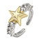 Brass Micro Pave Clear Cubic Zirconia Open Cuff Rings, for Women, Platinum & Golden, Star, Adjustable, Star: 11.5x12mm