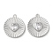 Real Platinum Plated Brass Pendants, with Glass, Flat Round with Heart Charms, Clear, 17x15x3mm, Hole: 1.4mm
