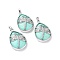 Dyed Natural Howlite Pendants, with Platinum Tone Brass Findings, Lead Free & Cadmium Free, Teardrop with Dragonfly Charms, 40~40.5x26~26.5x9~9.5mm, Hole: 5x7mm