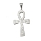 304 Stainless Steel Pendants, Ankh Cross Charm, Stainless Steel Color, 45.5x26.5x2mm, Hole: 8x5.5mm