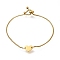 Ion Plating(IP) 304 Stainless Steel Box Chain Slider Bracelets, Heart Blank Link Bracelets for Women, Real 18K Gold Plated, 9-3/4 inch(24.6cm)