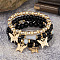 Boho Style Wood Beaded Stretch Bracelet Sets for Women, with Acrylic and Alloy Finding , Black, No Size 