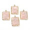Resin Pendants, with Golden Plated Alloy Findings, Rectangle, Pink, 28x19x3.5mm, Hole: 2mm
