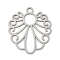 201 Stainless Steel Pendants, Laser Cut, Flower Charm, Anti-Tarnish, Stainless Steel Color, 35x31x1mm, Hole: 3mm
