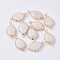 Natural Pink Aventurine Links connectors, with Golden Tone Brass Cabochon Connector Settings, Prong Settings, Faceted, Teardrop, 27x14x6mm, Hole: 2mm