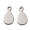 Tarnish Resistant 201 Stainless Steel Charms, Teardrop, Stainless Steel Color, 13x7x0.8mm, Hole: 1.4mm