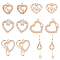 10Pcs 5 Styles Brass Micro Pave Clear Cubic Zirconia Charms, Heart, Golden, 14.5~21x13~17x2.5~4mm, Hole: 1.2~1.6mm, 2pcs/style