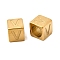 304 Stainless Steel European Beads, Large Hole Beads, Cube with Letter, Golden, Letter V, 7x7x7mm, Hole: 5.5mm