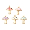Autumn Theme Rack Plating Brass Micro Pave Colorful Cubic Zirconia Pendants, with Enamel, Cadmium Free & Nickel Free & Lead Free, Real 18K Gold Plated, Mushroom, Mixed Color, 16.5x14x3.5mm, Hole: 2.8mm