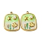 304 Stainless Steel Enamel Pendants, with ABS Plastic Imitation Pearl Beads, Rectangle Charms, Real 18K Gold Plated, PVD Vacuum Plating, Light Green, 23.5x18x5mm, Hole: 1.6mm