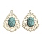 Brass Pave Dyed Synthetic Turquoise Teardrop Chandelier Component Links, Golden, Turquoise, 32x25x5mm, Hole: 1.2mm