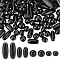 480Pcs 4 Style Dyed Natural Wood Beads, Oval/Oblong & Round & Egg, Black, 8~23x8~9mm, Hole: 2.5~3mm, 120pcs/style