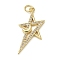 Rack Plating Brass Micro Pave Cubic Zirconia Pendants, Long-Lasting Plated, Lead Free & Cadmium Free, Star Charms, with Jump Ring, Real 18K Gold Plated, 28.5x13.5x2.5mm, Hole: 3mm