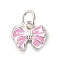 925 Sterling Silver Pearl Pink Enamel Charms, with Jump Rings, Silver Color Plated, Bowknot, 12x10x2.5mm, Hole: 3.5mm