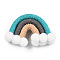 Polycotton(Polyester Cotton) Woven Rainbow Wall Hanging, Macrame Woven Rainbow with Pompom, Dark Turquoise, 35~37x48~52x16~17.5mm