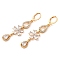 Rack Plating Golden Brass Dangle Leverback Earrings, with Cubic Zirconia, Flower, Clear, 57x14mm