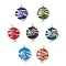 Handmade Gold Sand Lampwork Pendants, with Brass and 304 Stainless Steel Findings, Flat Round, Platinum, 29~31x19~20x9mm, Hole: 1.8~2mm