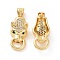 Brass Micro Pave Cubic Zirconia Pendants, Cadmium Free & Lead Free, Leopard Head with Ring Charms, Golden, 23x10x6.5mm, Hole: 5x3mm